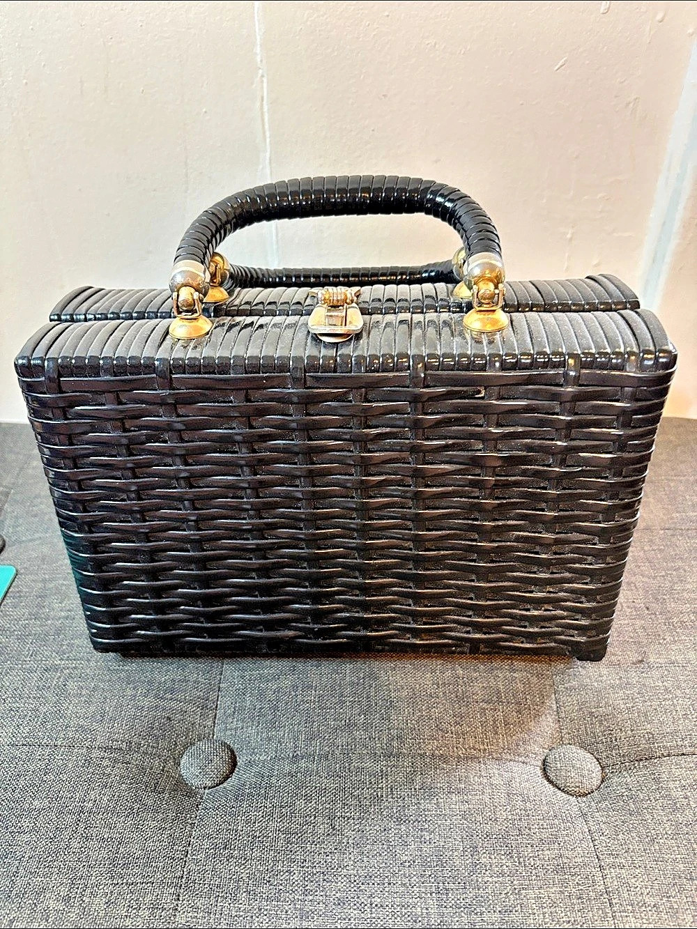 Black Woven Structured Tote